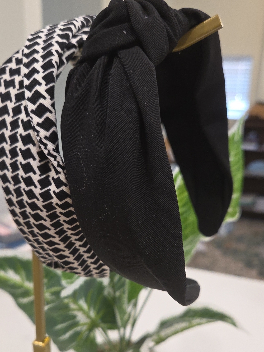 Black Knot And Houndstooth Headband Duo